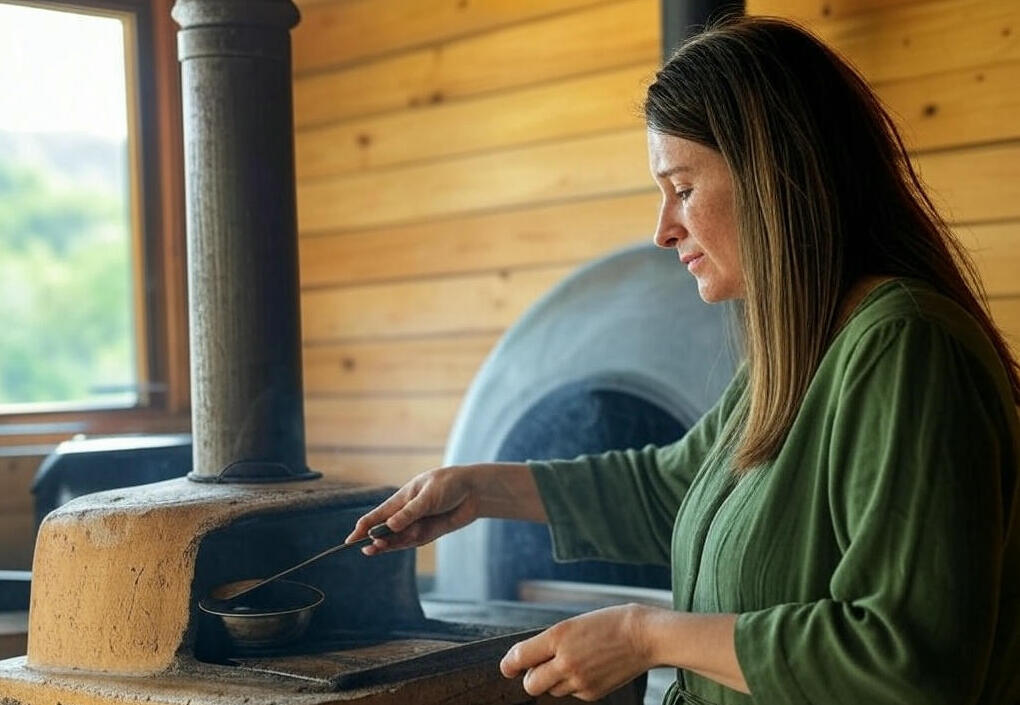 Mujer con estufa ecológica