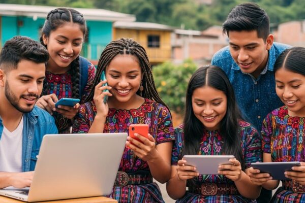 Jóvenes usando tecnología en Guatemala